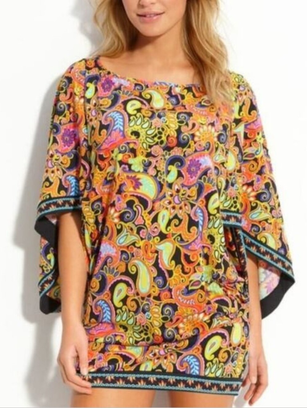 Trina Turk Swim Cover-Up Dress XSmall Multi Paisley Colorful Beach Resort Cruise